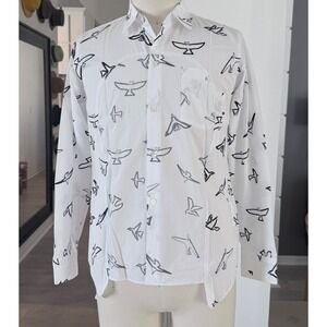 COMME des GARCONS WHITE 1005 COTTON Bird Graphic Printed Shirt, SMALL